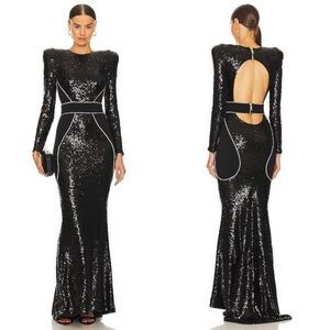 NWT Zhivago Super Rad Sequin Embellished Long Sleeve Open Back Gown Size 8 $700